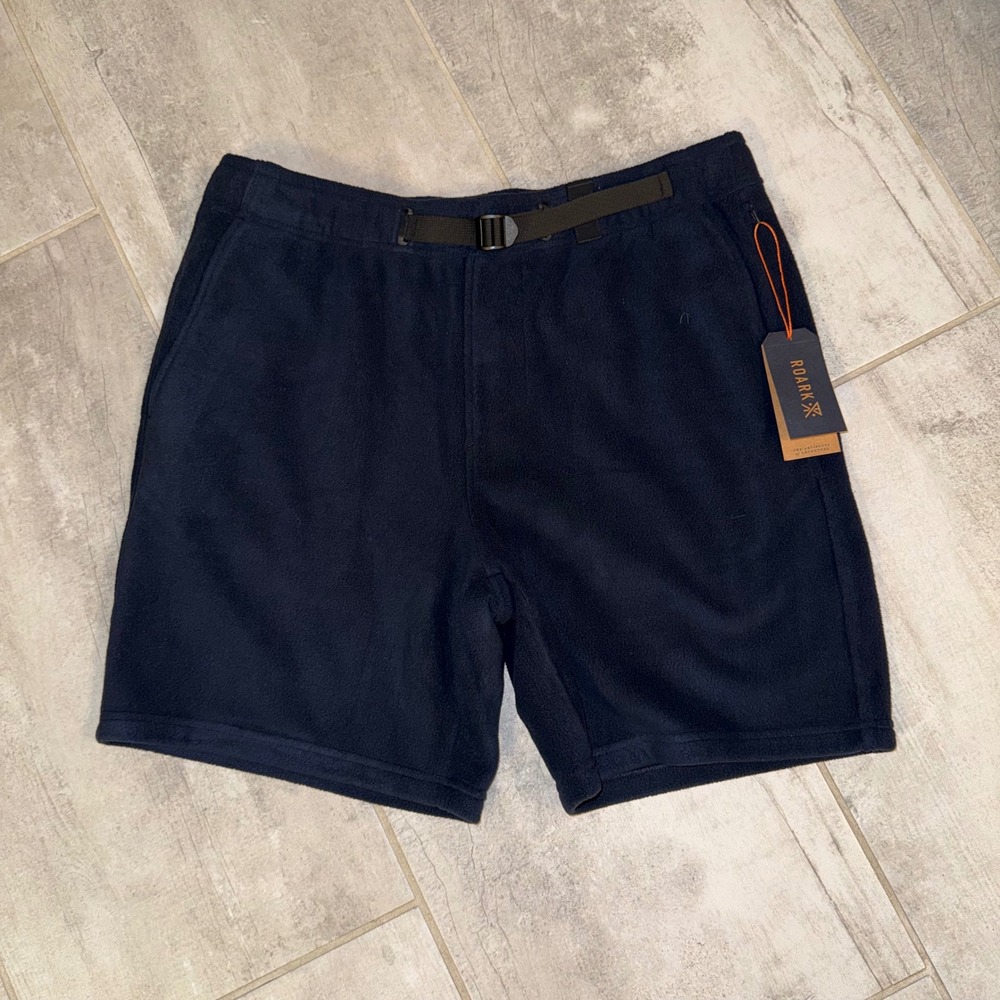 Roark Revival Mens L Blue Fleece Shorts Belted Casual Outdoor‎ Activewear